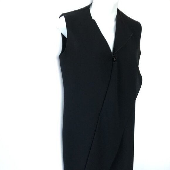 VINCE LBD black dress, sleeveless, front zip asymmetrical drape, cut seam EUC, 6 - Picture 3 of 16